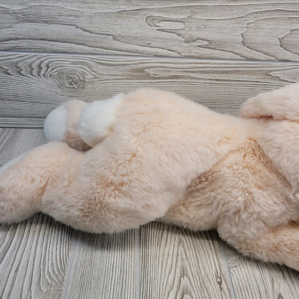 Aurora Lying Plush Bunny Rabbit Cream Pink Bow Hidden Zipper Pouch Animal Easter